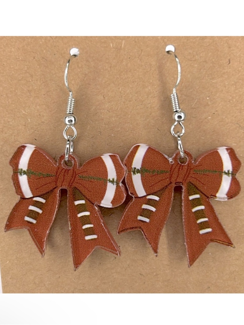 Acrylic Football Ribbon 2D Design Dangle Earrings Fashion Jewelry